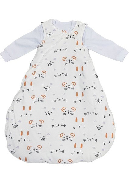 Unısex Ekru Kedili Kundak Uyku Tulumu