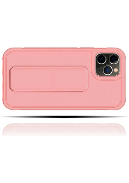 Apple IPhone 11 Pro Max Uyumlu Rose Gold Yumuşak Silikon Standlı Tutacaklı (Tutamaçlı) Telefon Kılıfı