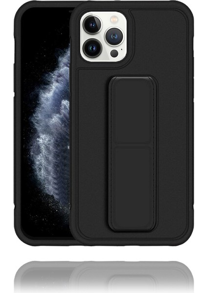 Apple IPhone 12 Pro Max Uyumlu Mat Siyah Yumuşak Silikon Standlı Tutacaklı (Tutamaçlı) Telefon Kılıfı fiyatları