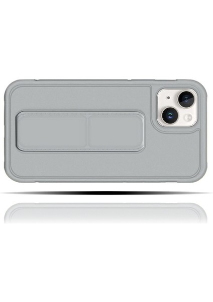 Apple IPhone 13 Mini Uyumlu Gri Yumuşak Silikon Standlı Tutacaklı (Tutamaçlı) Telefon Kılıfı