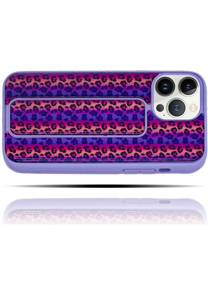 Apple IPhone 14 Pro Renkli Mor Leopar Desenli Yumuşak Silikon Telefon Kılıfı