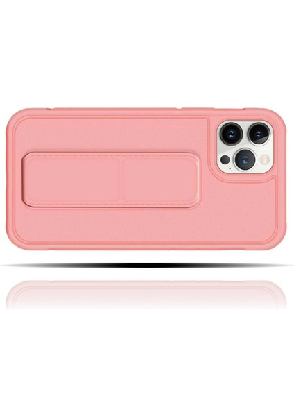 Apple IPhone 13 Pro Uyumlu Rose Gold Yumuşak Silikon Standlı Tutacaklı (Tutamaçlı) Telefon Kılıfı