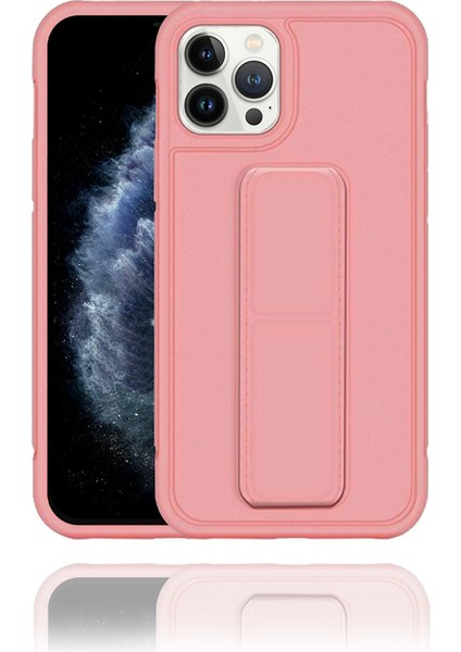 Apple IPhone 13 Pro Uyumlu Rose Gold Yumuşak Silikon Standlı Tutacaklı (Tutamaçlı) Telefon Kılıfı