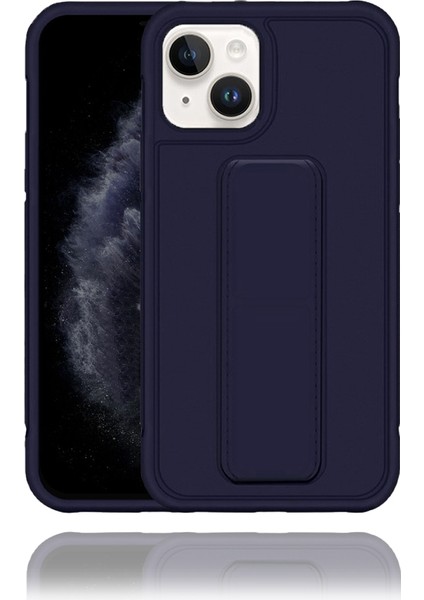 Apple IPhone 14 Uyumlu Mat Lacivert Yumuşak Silikon Standlı Tutacaklı (Tutamaçlı) Telefon Kılıfı fiyatları