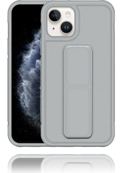 Apple IPhone 14 Uyumlu Mat Gri Yumuşak Silikon Standlı Tutacaklı (Tutamaçlı) Telefon Kılıfı fiyatları