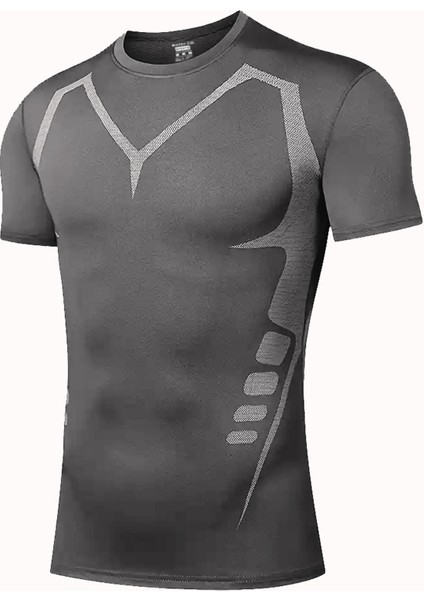 Erkek Ultra Esnek Koşu Egzersiz Hızlı Kuruma Nefes Alabilen Kısa Kollu Spor T-Shirt