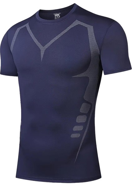 Erkek Ultra Esnek Koşu Egzersiz Hızlı Kuruma Nefes Alabilen Kısa Kollu Spor T-Shirt