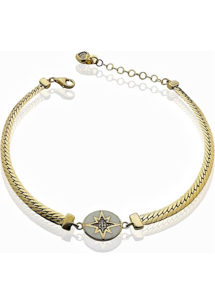 Balık Sırtı Ezme Zincir Kutup Yıldızı 8 Ayar Altın Bileklik