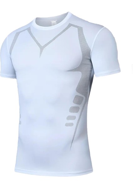 Erkek Ultra Esnek Koşu Egzersiz Hızlı Kuruma Nefes Alabilen Kısa Kollu Spor T-Shirt