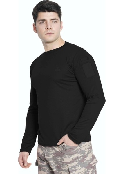 Vogel Tactical Uzun Kollu Yakasız Siyah Taktik Tshirt