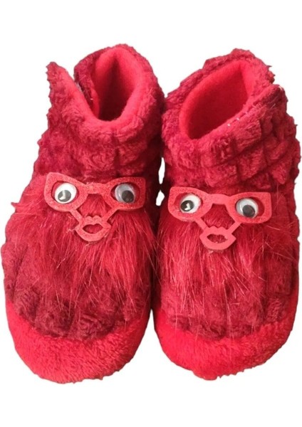 Kırmızı Kaydırmaz Taban,ıslanmaz Çocuk Pandufu,gözlüklü,peluş, Cırtlı,,anaokulu ,kreş,ev Ayakkabısı