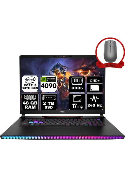 Msı Raıder GE78 Hx Intel Core I9 14900HX 48GB 2tb SSD RTX4090/16GB Windows 11 Home 17" Qhd+ 240Hz Taşınabilir Bilgisayar 14VIG-872TR-A55