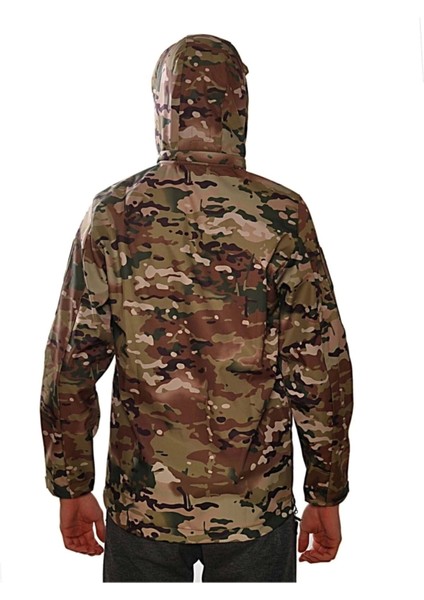 Erkek Kahverengi Multicam Kamuflaj Rüzgar Geçirmez Softshell Mont