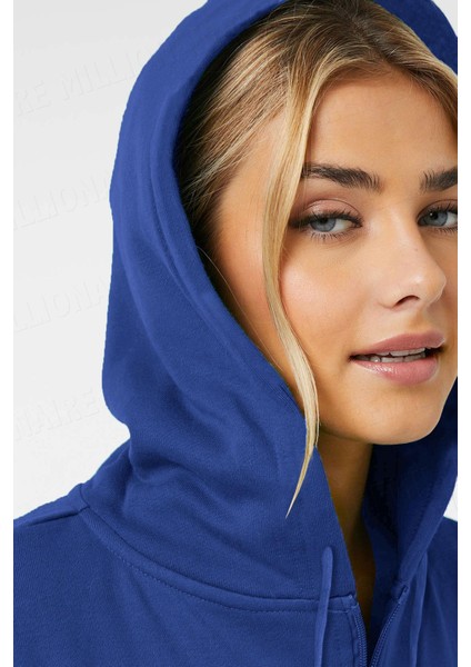 Kadin Saks Mavisi Kapüşonlu Fermuarlı 3 Üç Iplik Polar Kanguru Oversize Salaş Sweatshirt Zip Up Hoodie modelleri