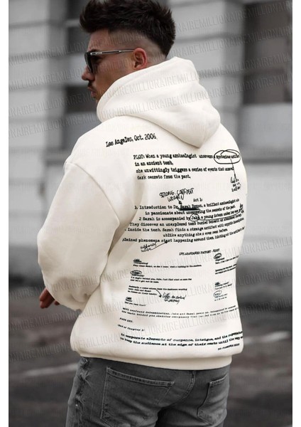 Erkek Original Baskılı Ekru Kırık Beyaz 3 Iplik Şardonlu Kapüşonlu Oversize Salaş Bol Kesim Hoodie Sweatshirt fiyatları