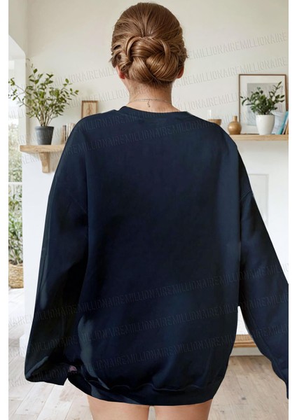 Kadın Lacivert Argentina Baskılı 0 Sıfır Yaka Oversize Salaş Bol Kesim Polar Sweatshirt fiyatları