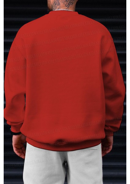 Erkek Kırmızı Christmas Baskılı 0 Sıfır Yaka Oversize Salaş Bol Kesim Polar Sweatshirt fiyatları