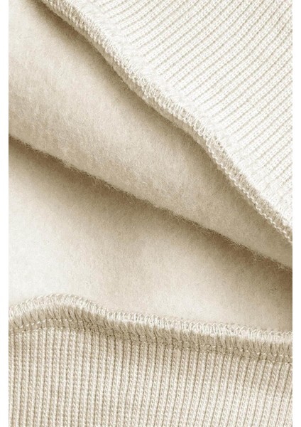 Kadın Ekru Kırık Beyaz Cherries Baskılı 0 Sıfır Yaka Oversize Salaş Bol Kesim Polar Sweatshirt modelleri