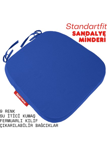 Standartfit Oval Sandalye Minderi Fermuarlı Yıkanabilir Kılıf Bağcıklı Su ve Yağ Itici 42X42X5 Mavi
