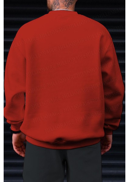 Erkek Kırmızı Basic 0 Sıfır Yaka Baskısız Düz Oversize Salaş Bol Kesim Polar Sweatshirt fiyatları