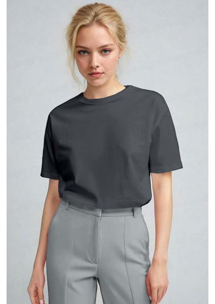 Kadın Füme Nefes Alan Bisiklet Yaka Regular Fit Normal Kesim Baskisiz Basic T-Shirt