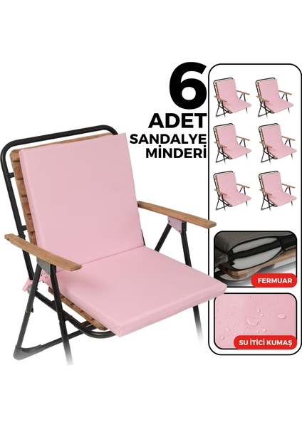 4'lü Sandalye Minderi Su Itici Kumaş 40X40 cm Sünger Sırtlıklı Sandalye Minderi Bağcıklı Pembe