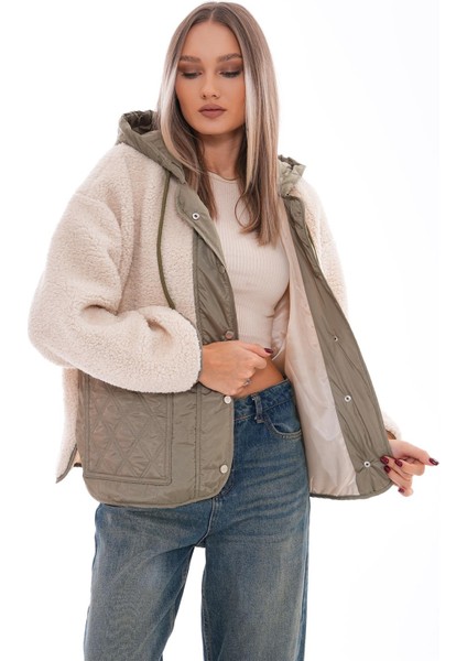 Kadın Kapüşonlu Cebi Kapitoneli Peluş Detaylı Çıtçıt Kapamalı Mont 245108 - modelleri
