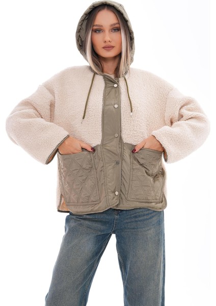 Kadın Kapüşonlu Cebi Kapitoneli Peluş Detaylı Çıtçıt Kapamalı Mont 245108 - fırsatları