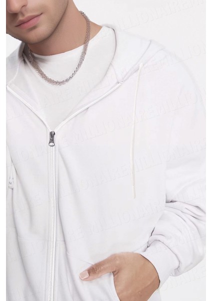 Erkek Beyaz Kapüşonlu Fermuarlı 3 Üç Iplik Polar Kanguru Oversize Sweatshirt Zip Up Hoodie fiyatları