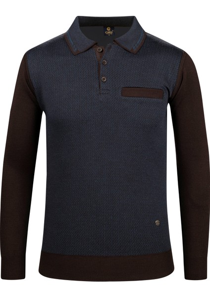 Erkek Polo Yaka Triko Kazak Desenli Kol ve Bel Lastikli Çelik Örgü Klasik Kalıp - 5014F