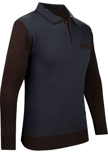 Erkek Polo Yaka Triko Kazak Desenli Kol ve Bel Lastikli Çelik Örgü Klasik Kalıp - 5014F fiyatları