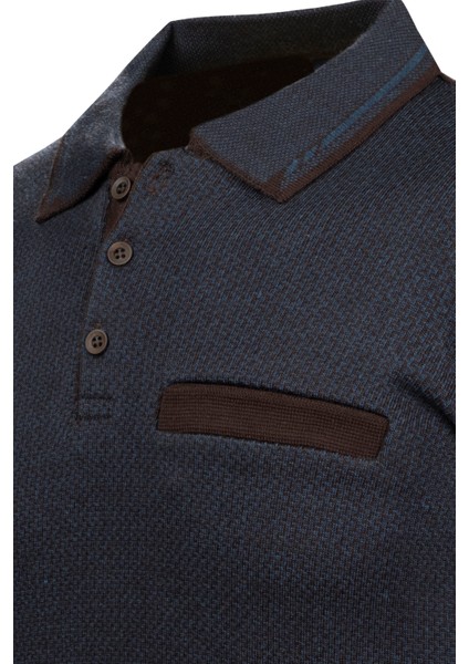 Erkek Polo Yaka Triko Kazak Desenli Kol ve Bel Lastikli Çelik Örgü Klasik Kalıp - 5014F fırsatları