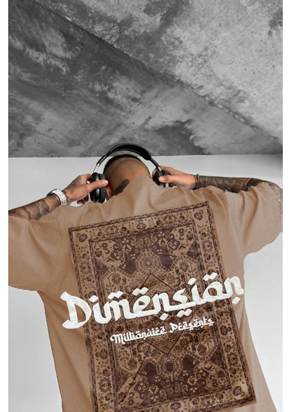 Erkek Dimension Baskılı Camel Bisiklet Yaka Oversize Salaş T-Shirt