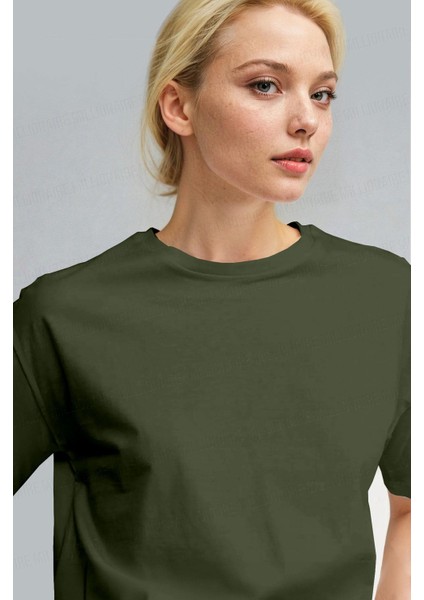 Kadın Haki Nefes Alan Bisiklet Yaka Regular Fit Normal Kesim Baskisiz Basic T-Shirt modelleri