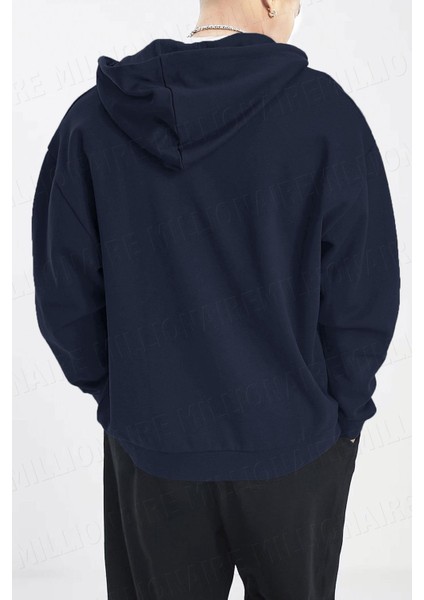 Erkek Lacivert Kapüşonlu Fermuarlı 3 Üç Iplik Polar Kanguru Oversize Sweatshirt Zip Up Hoodie modelleri