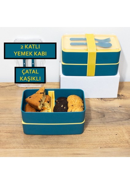 2 Katlı Bölmeli Yemek Saklama Kabı - Okul Beslenme Kutusu Kabı Sporcu Diyet Kabı Iş Yeri Sefer Tası
