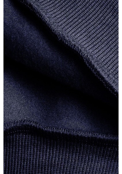 Erkek Lacivert Earth 3 Iplik Şardonlu Kapüşonlu Kanguru Cepli Oversize Salaş Hoodie Sweatshirt