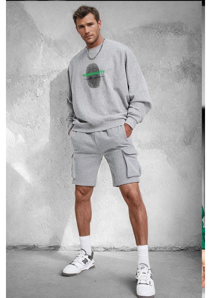 Erkek Gri Personality Baskılı 0 Sıfır Yaka Oversize Salaş Bol Kesim Polar Sweatshirt fiyatları