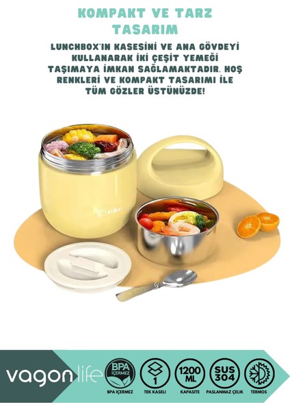 Bento 1200ML Lunchbox Yeni Koleksiyon 1 Kaseli 4-6 Saat Sıcak/soğuk Termos Özellikli Çelik Sefer Tası Yemek Kutusu modelleri