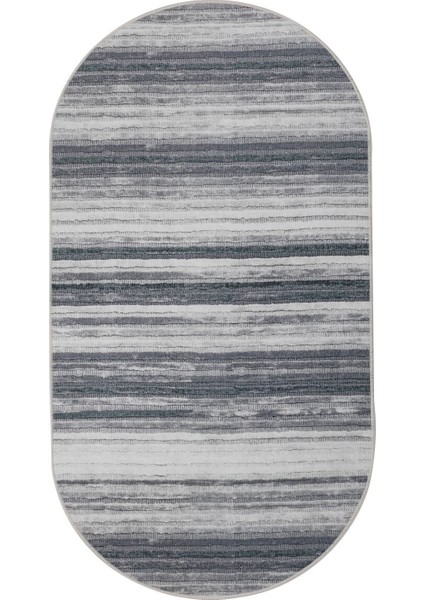 Halı Gri 9026 Yıkanabilir Saçaksız Oval Kesme Ince Yolluk Kilim Salon Halısı Modeli