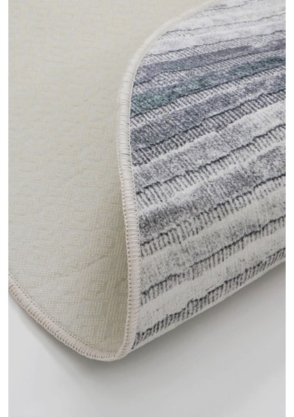 Halı Gri 9026 Yıkanabilir Saçaksız Oval Kesme Ince Yolluk Kilim Salon Halısı Modeli