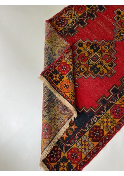 118X231 cm Kırmızı Renkli Rustik Desenli El Dokuma Yün Türk Kilim fırsatları