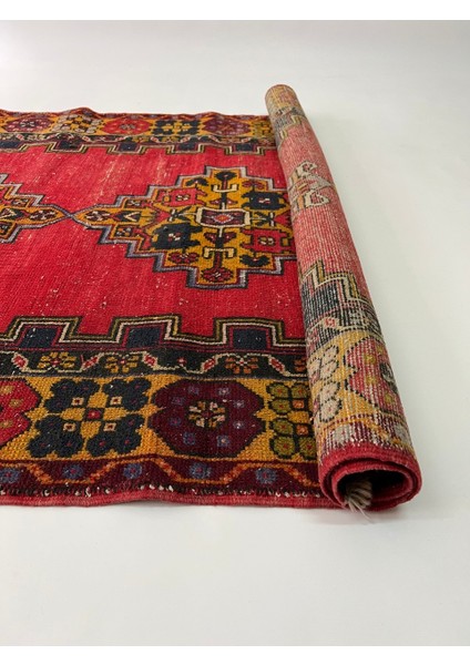 118X231 cm Kırmızı Renkli Rustik Desenli El Dokuma Yün Türk Kilim indirimleri