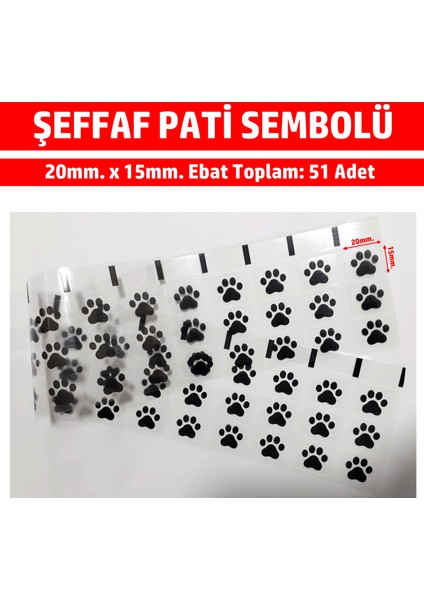 Şeffaf Pati Etiketi Sticker Sevimli Patiler, Kedi Patisi 20X15MM 51 Adet