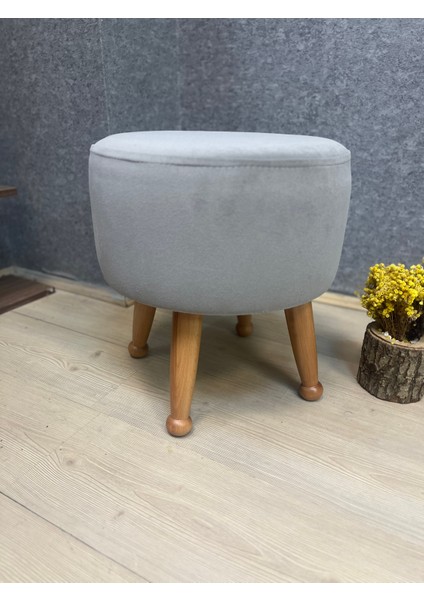 Miskin Naturel Kül Gri Puf Ayak Ucu Puf Makyaj Koltuğu Puf Bench Ayak Dayama Ahşap Ayak Puf