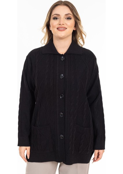 Kadın Orta Yaş ve Üzeri Yumuşak Doku Polo Yaka Düğmeli Anne Triko Hırka 2417-SIYAH modelleri