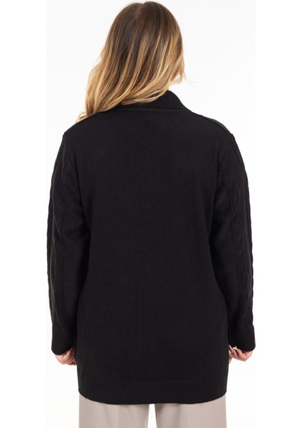 Kadın Orta Yaş ve Üzeri Yumuşak Doku Polo Yaka Düğmeli Anne Triko Hırka 2417-SIYAH fırsatları