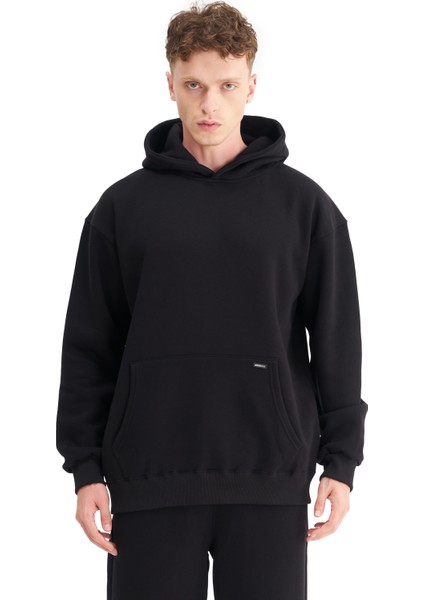 Erkek Oversize Şardonlu 3 İplik Kapüşonlu Sweatshirt, Kanguru Cepli İçi Yumuşak Tüylü fiyatları