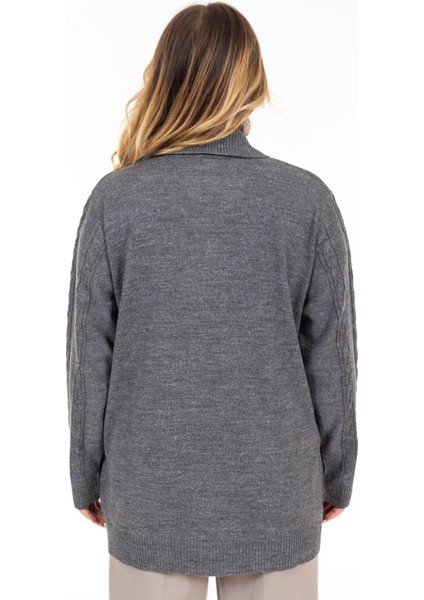 Kadın Orta Yaş ve Üzeri Yumuşak Doku Polo Yaka Düğmeli Anne Triko Hırka 2417-GRI modelleri