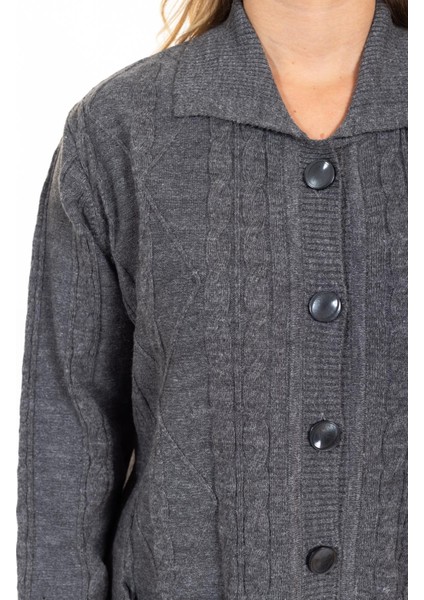 Kadın Orta Yaş ve Üzeri Yumuşak Doku Polo Yaka Düğmeli Anne Triko Hırka 2417-GRI fırsatları